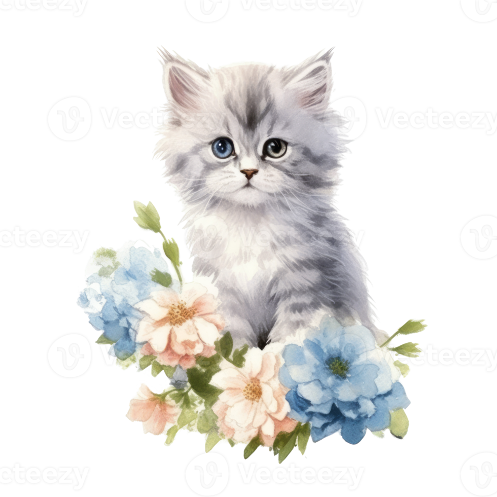 Watercolor painting of Cute Persian Kitten isolated transparent background, Digital art, image file format, , png