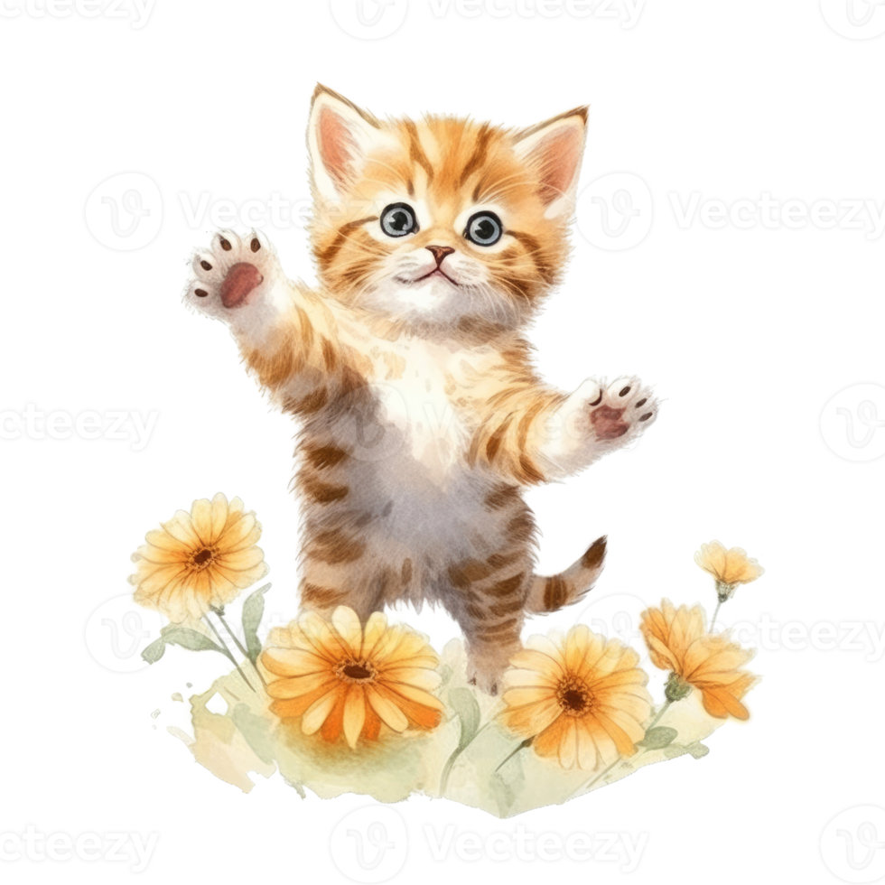 Watercolor painting of Orange Kitten isolated transparent background, Digital art, image file format, png