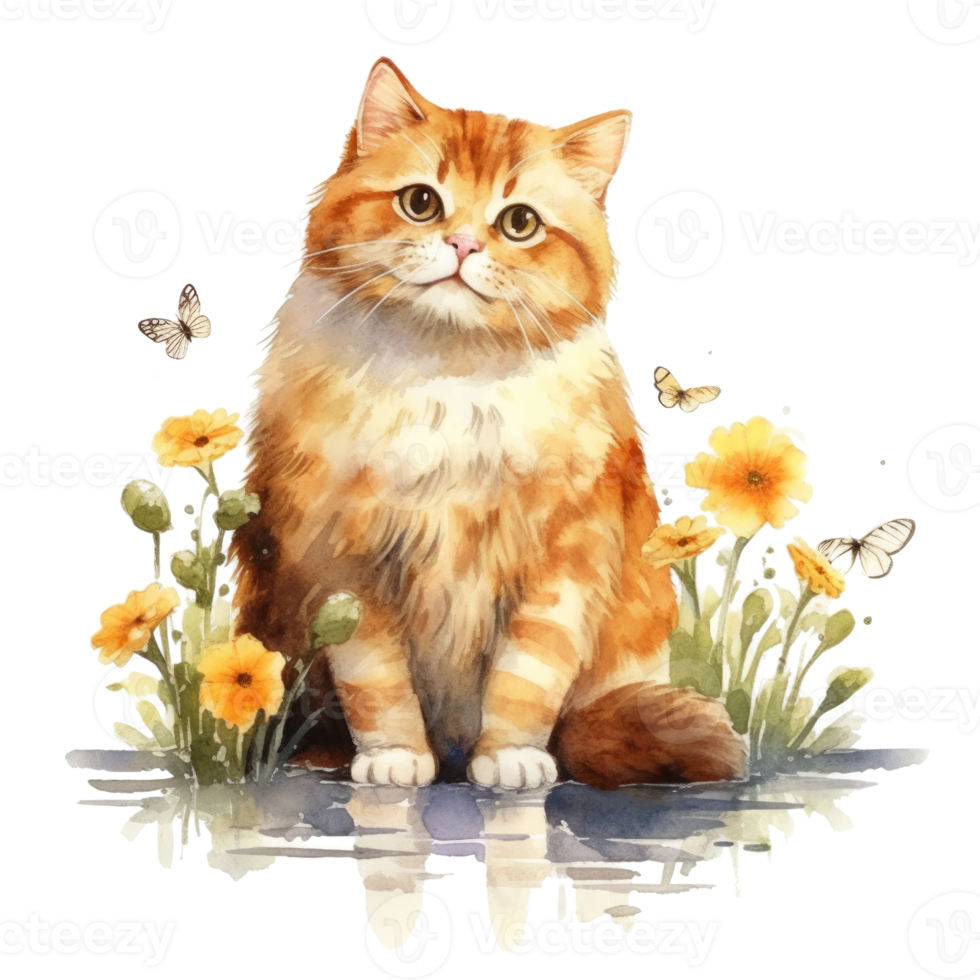 Watercolor painting of Orange Cat isolated transparent background, Digital art, image file format, png