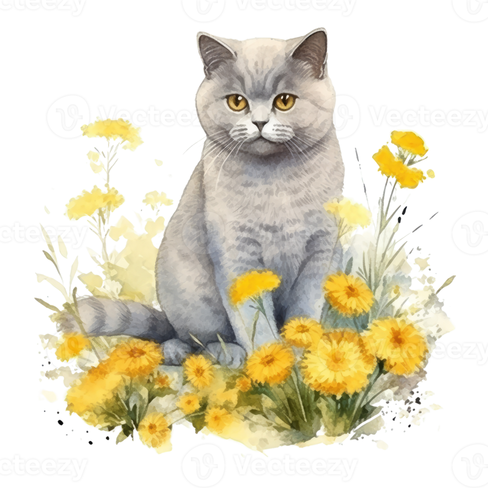 Watercolor painting of British Shorthair Cat isolated transparent background, Digital art, image file format, png