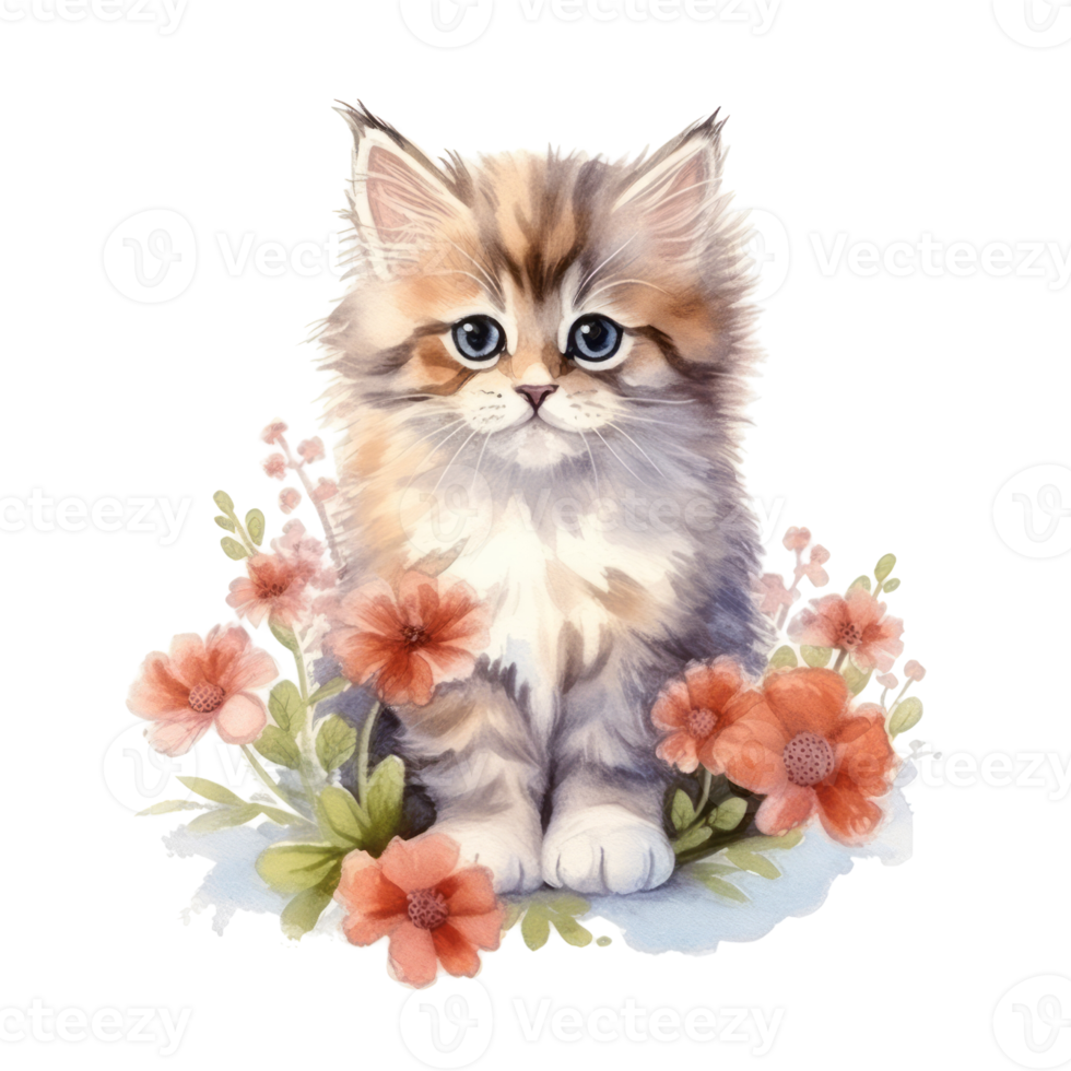 Watercolor painting of Cute Persian Kitten isolated transparent background, Digital art, image file format, , png