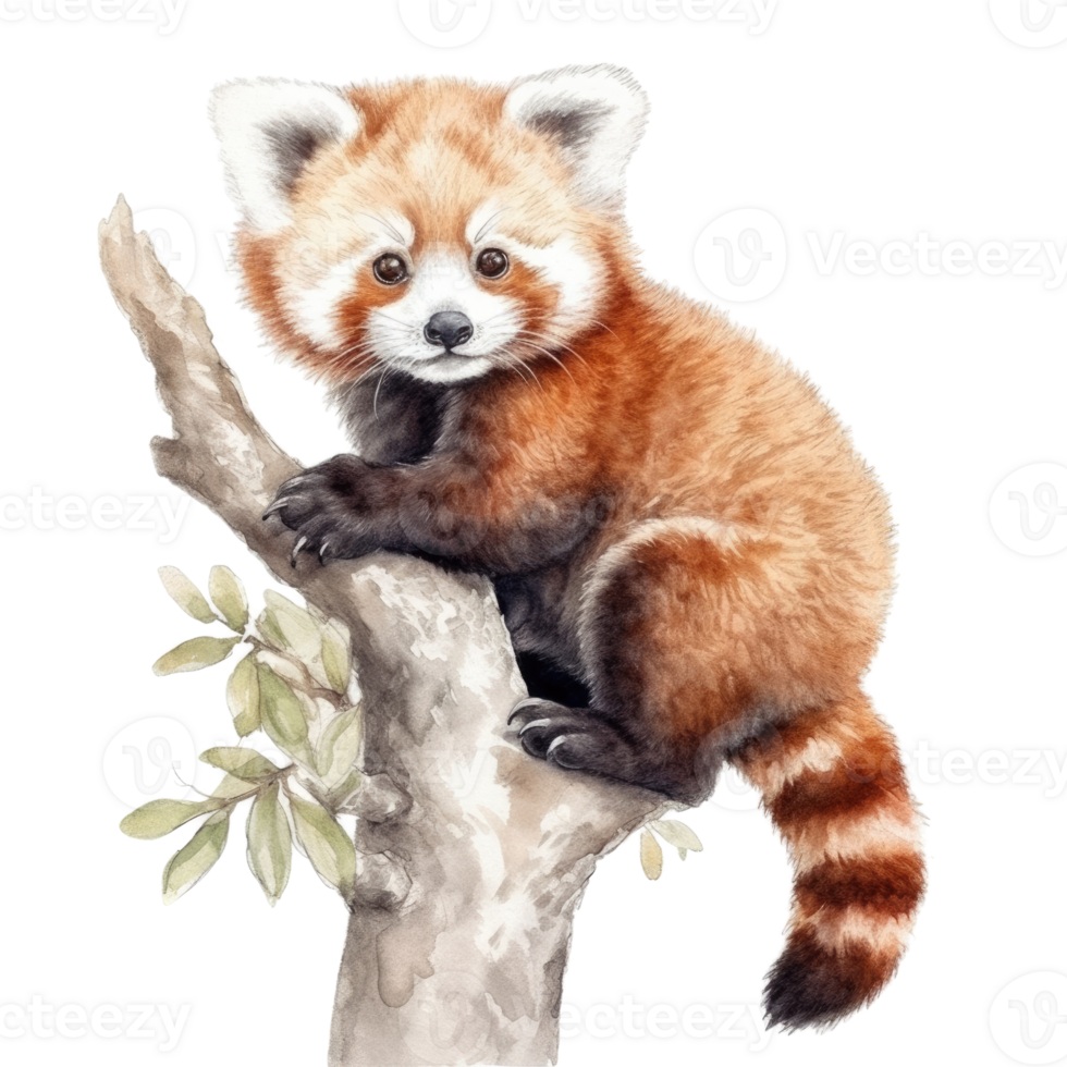 Watercolor painting of cute animal red panda isolated transparent background, Digital art, image file format, png