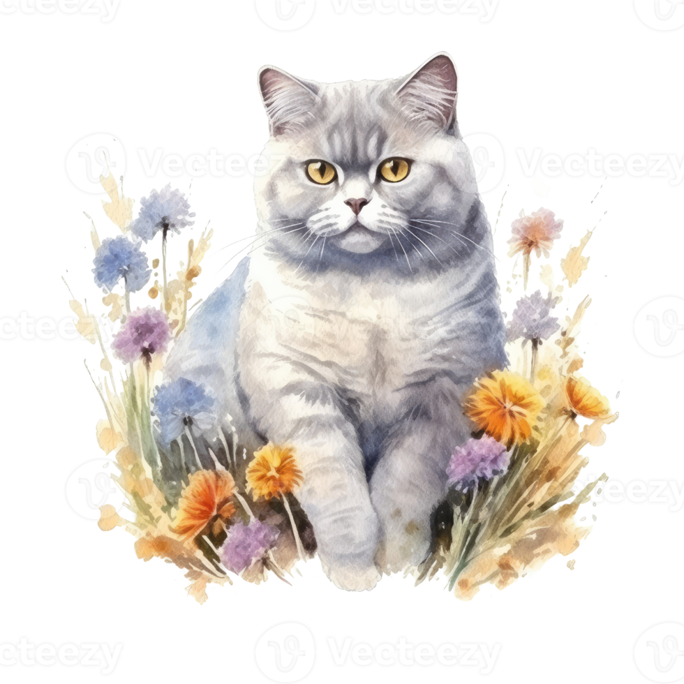 Watercolor painting of British Shorthair Cat isolated transparent background, Digital art, image file format, png