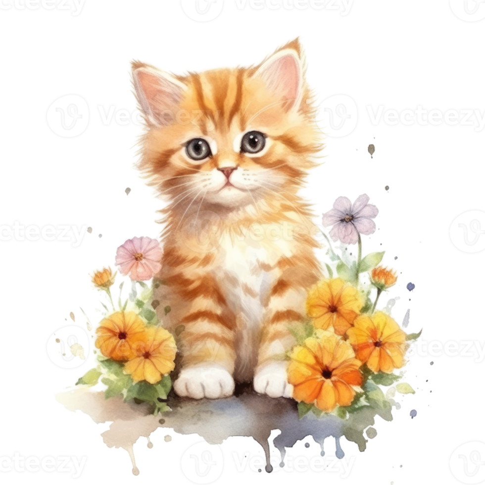 Watercolor painting of Orange Kitten isolated transparent background, Digital art, image file format, png