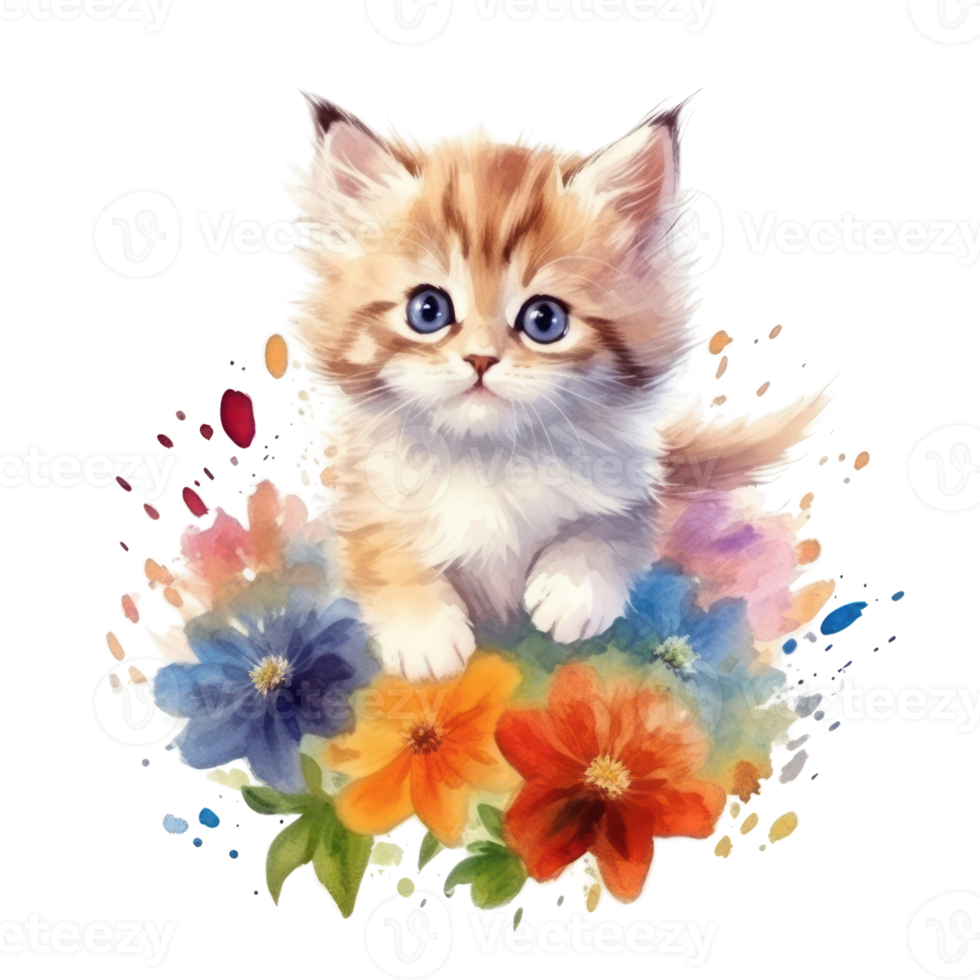 Watercolor painting of Cute Persian Kitten isolated transparent background, Digital art, image file format, , png