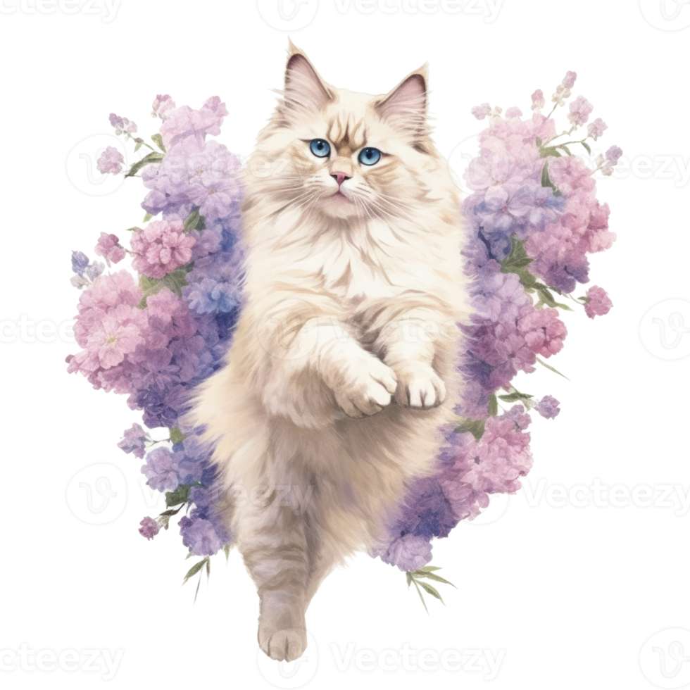 Watercolor painting of Ragdoll Cat isolated transparent background, Digital art, image file format, png