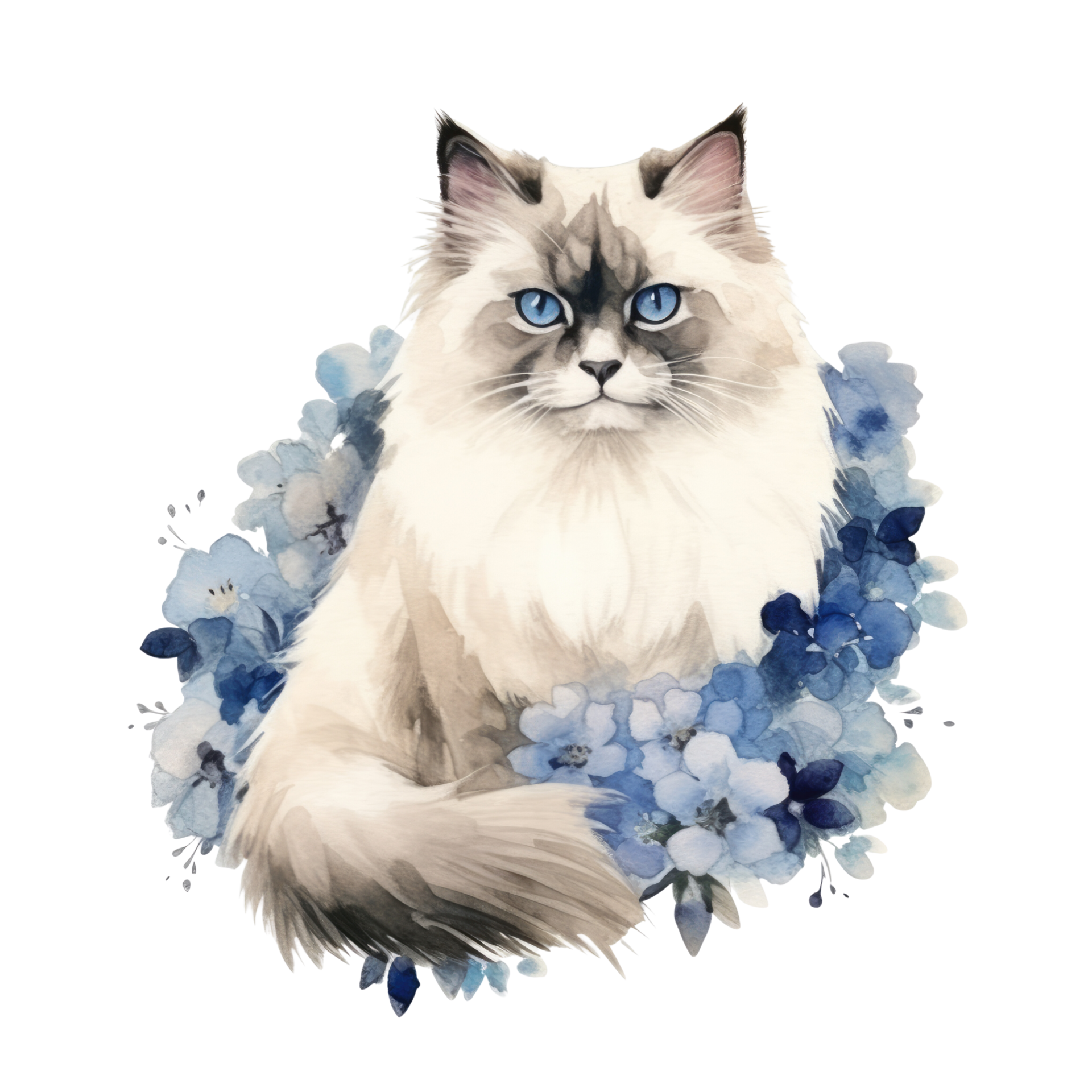 Watercolor painting of Ragdoll Cat isolated transparent background