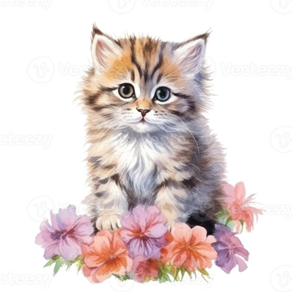 Watercolor painting of Cute Persian Kitten isolated transparent background, Digital art, image file format, , png