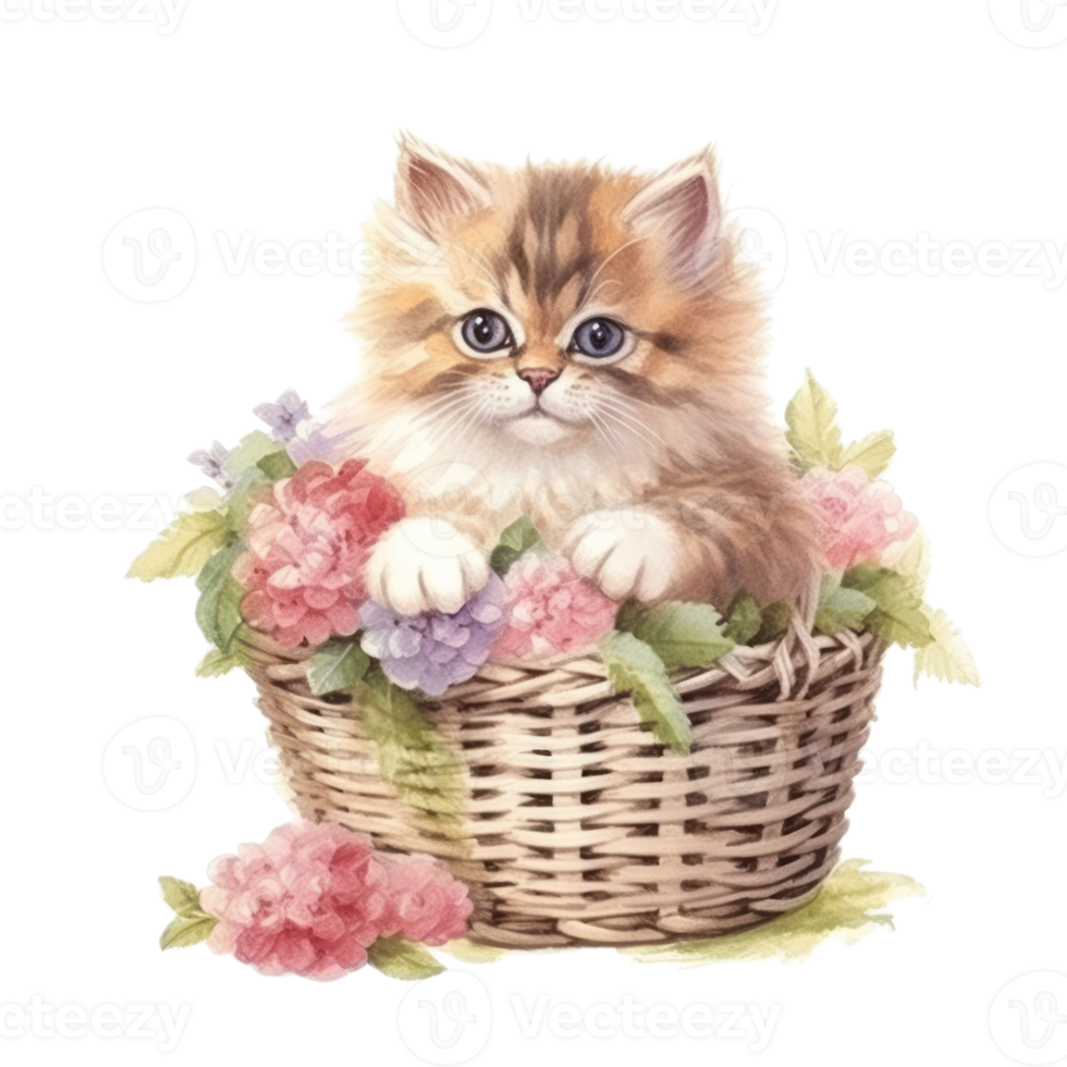 Watercolor painting of Cute Persian Cat isolated transparent background, Digital art, image file format, , png