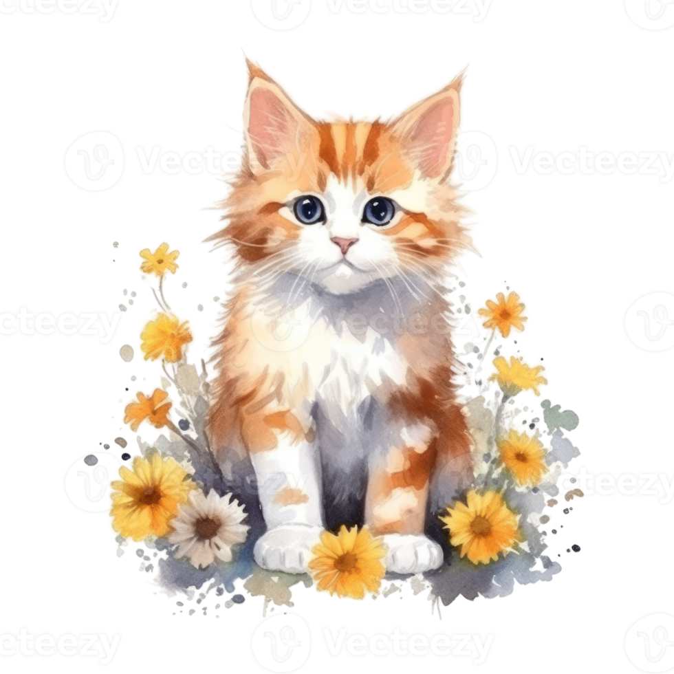 Watercolor painting of Orange Kitten isolated transparent background, Digital art, image file format, png