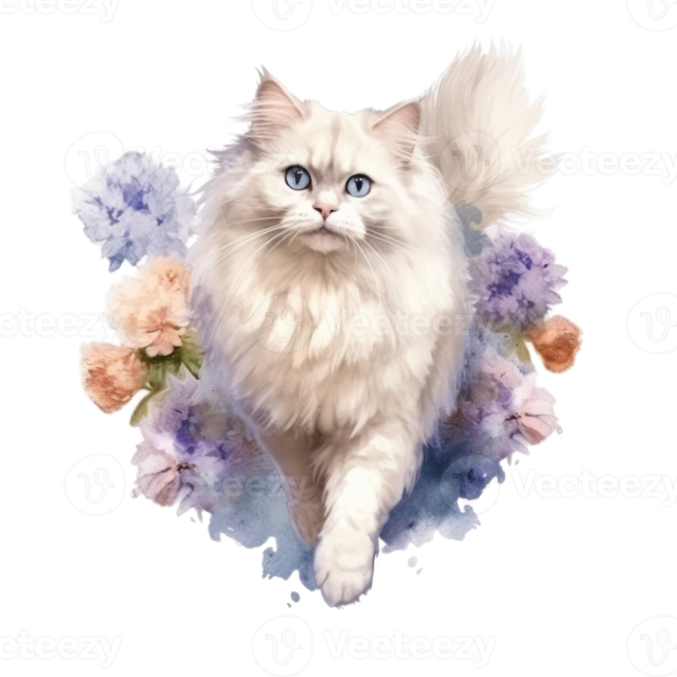 Watercolor painting of Ragdoll Cat isolated transparent background, Digital art, image file format, png