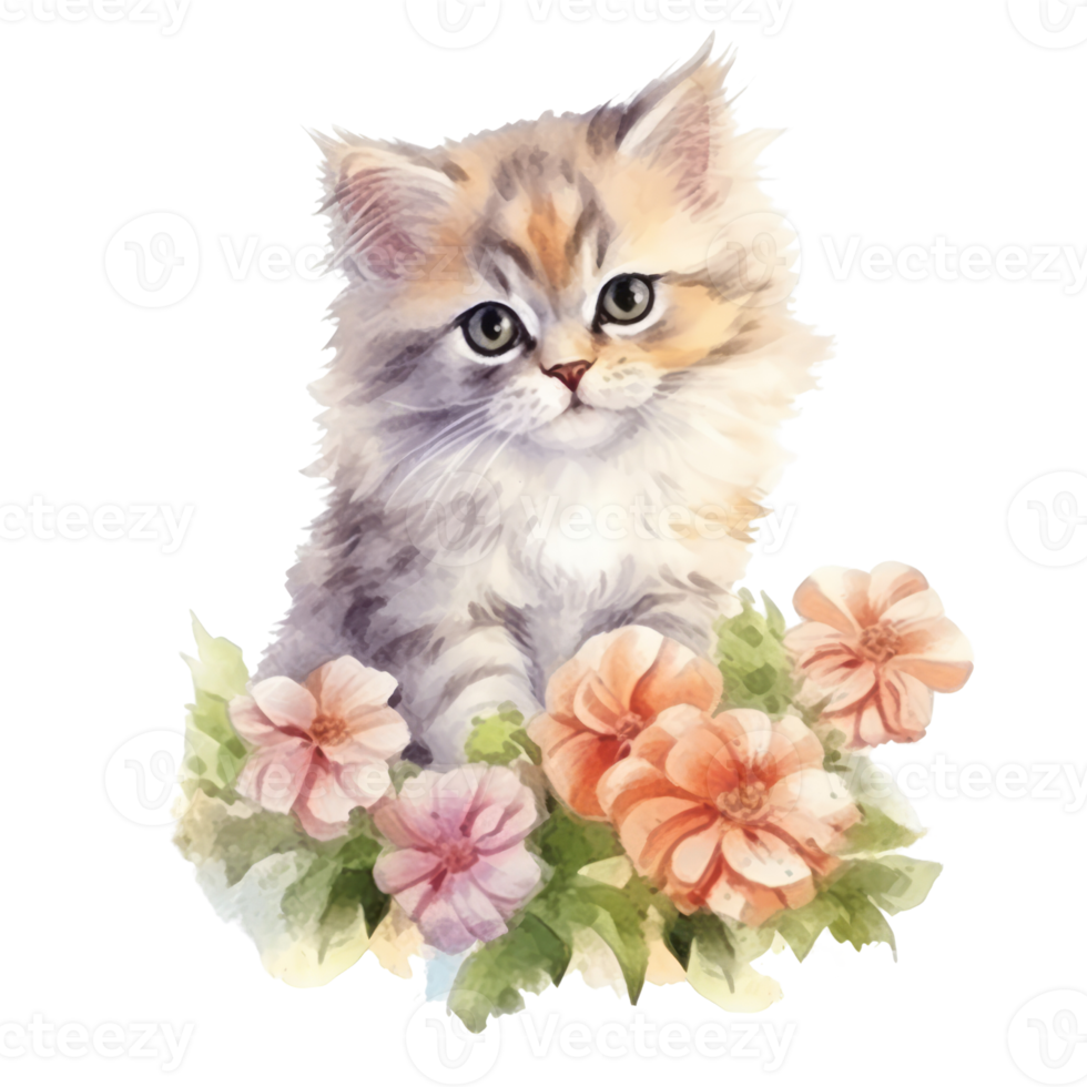 Watercolor painting of Cute Persian Kitten isolated transparent background, Digital art, image file format, , png