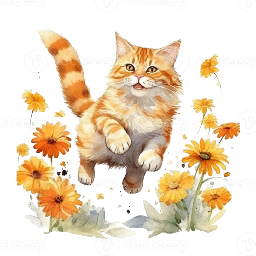 Watercolor painting of Orange Cat isolated transparent background, Digital art, image file format, png