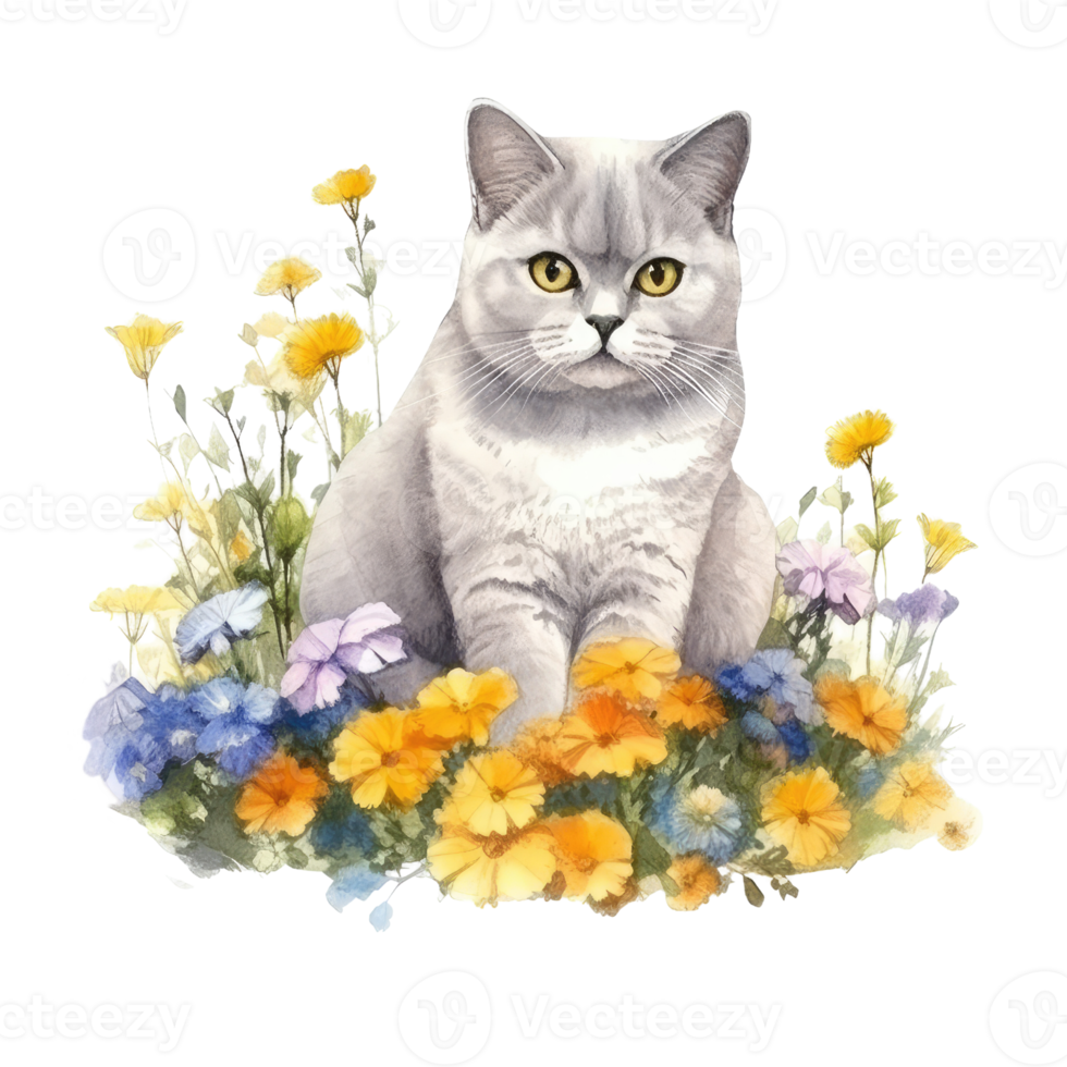 Watercolor painting of British Shorthair Cat isolated transparent background, Digital art, image file format, png