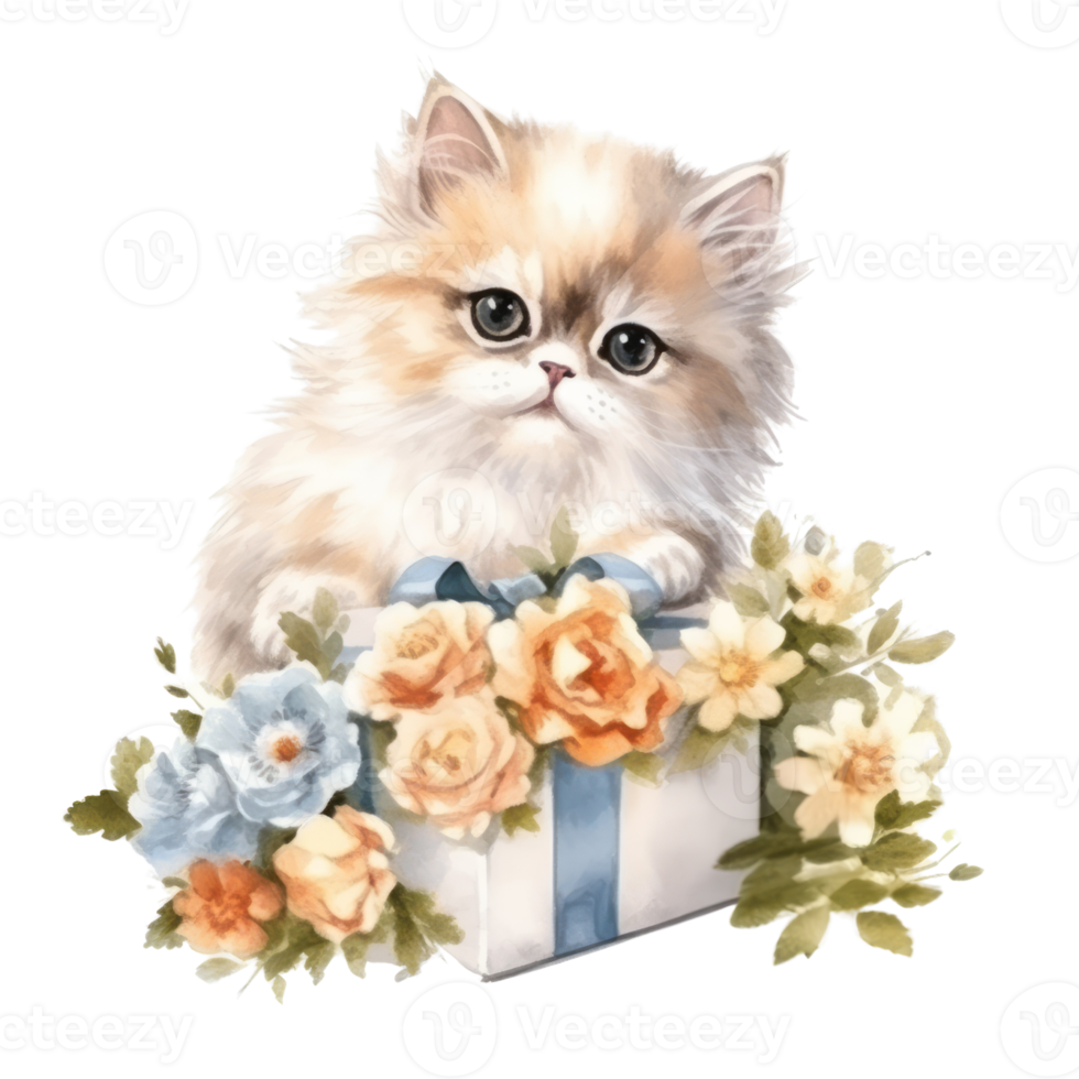Watercolor painting of Cute Persian Cat isolated transparent background, Digital art, image file format, , png