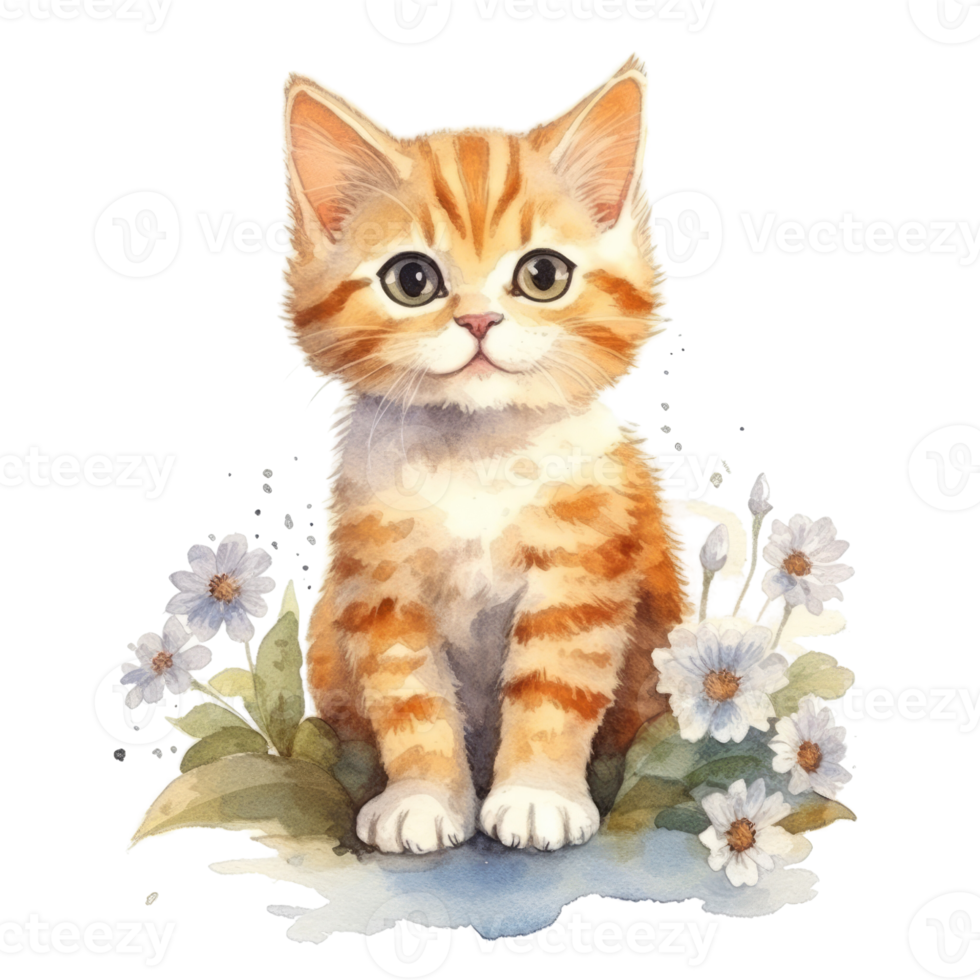 Watercolor painting of Orange Kitten isolated transparent background, Digital art, image file format, png