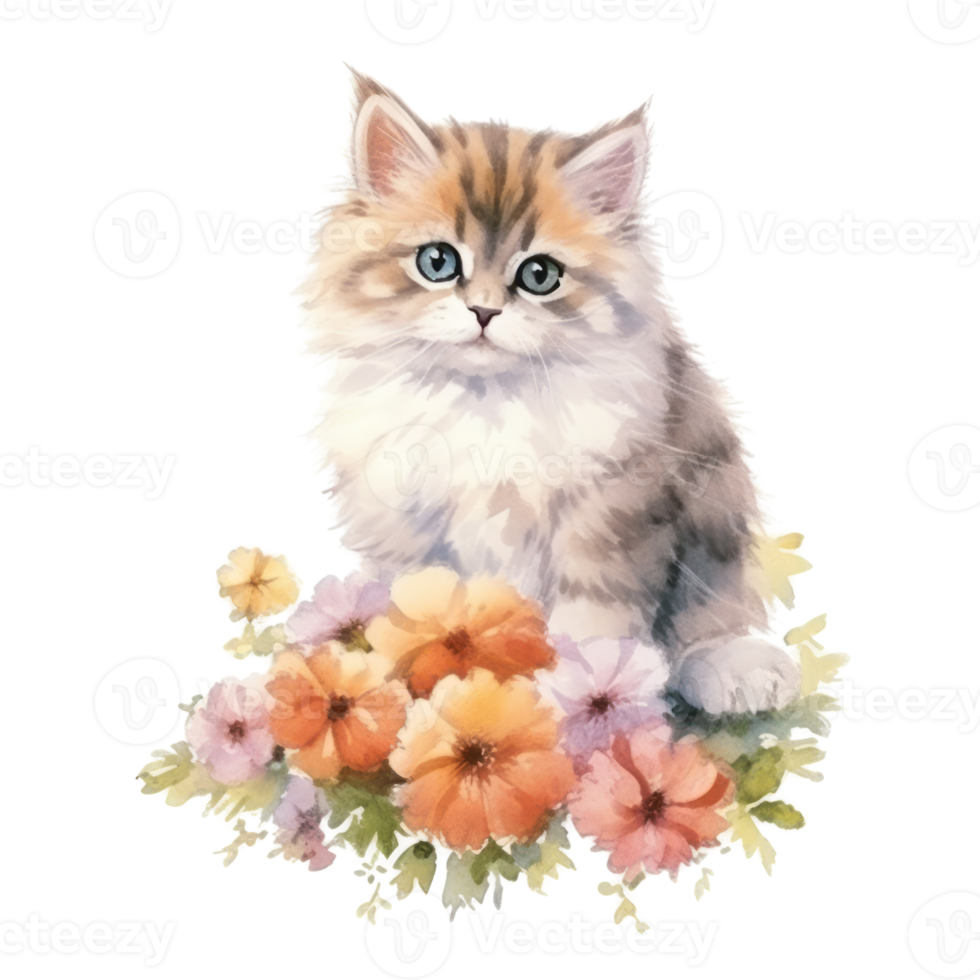 Watercolor painting of Cute Persian Kitten isolated transparent background, Digital art, image file format, , png