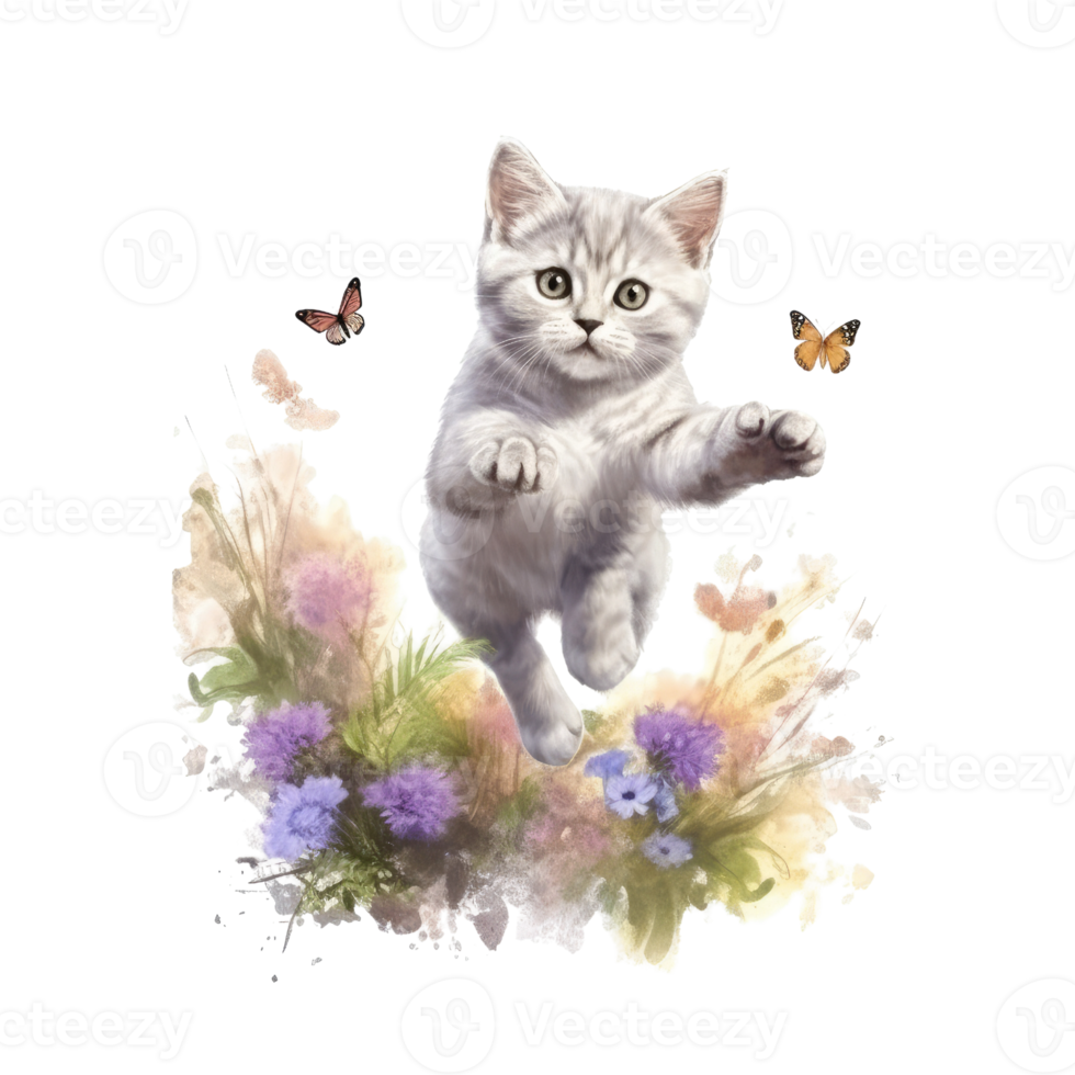Watercolor painting of cute British Shorthair Kitten isolated transparent background, Digital art, image file format, png