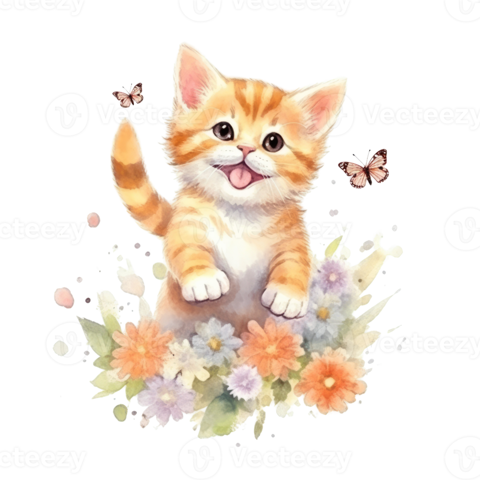 Watercolor painting of Orange Kitten isolated transparent background, Digital art, image file format, png