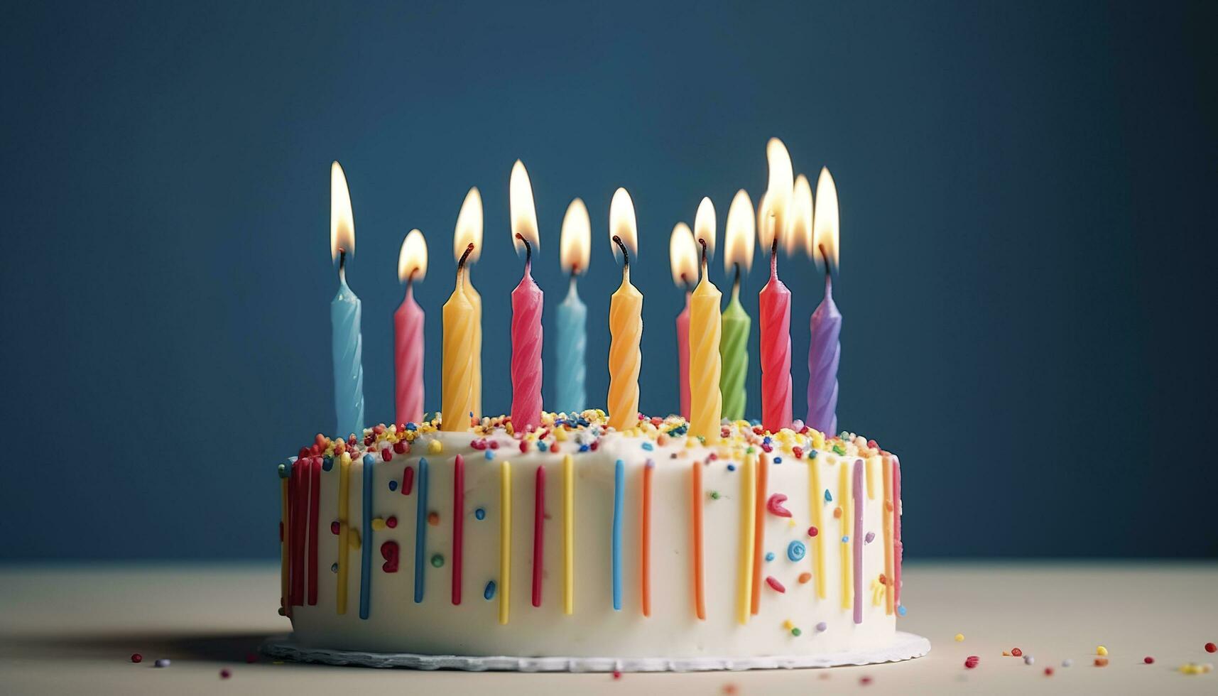 Celebration birthday cake with twenty one colorful birthday candles, generate ai photo