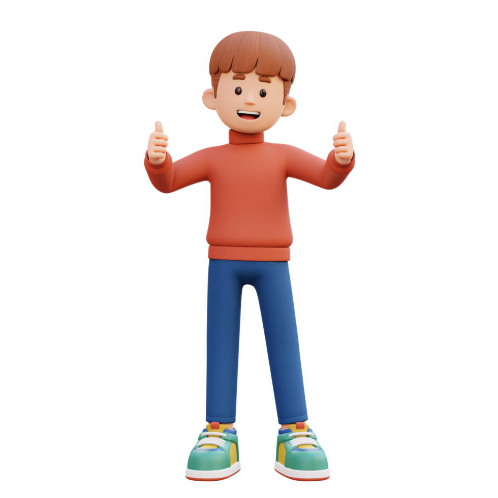 3d masculino personaje dar un pulgar arriba png