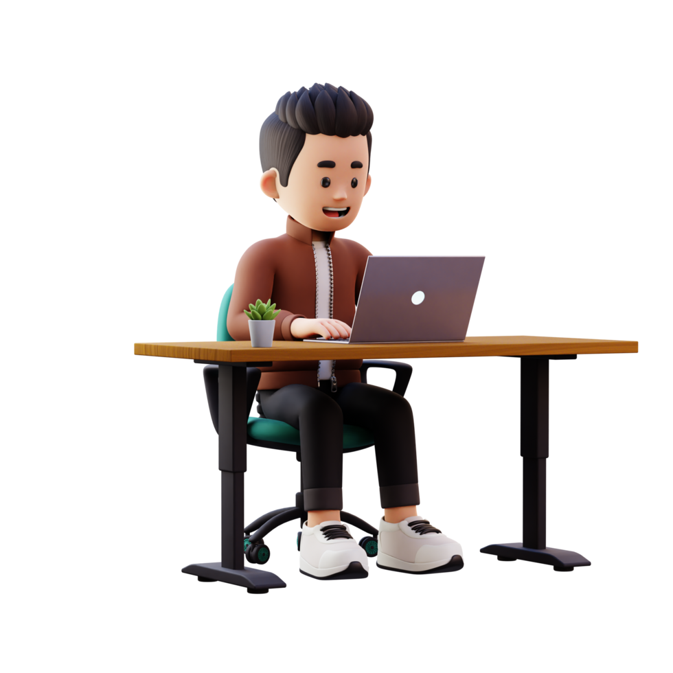 3d male character working on a laptop png