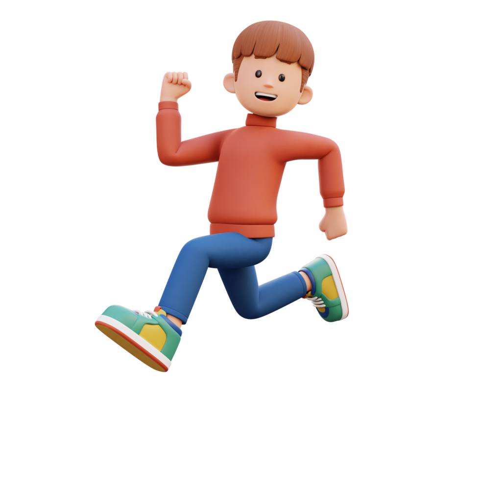 3d male character happy running png