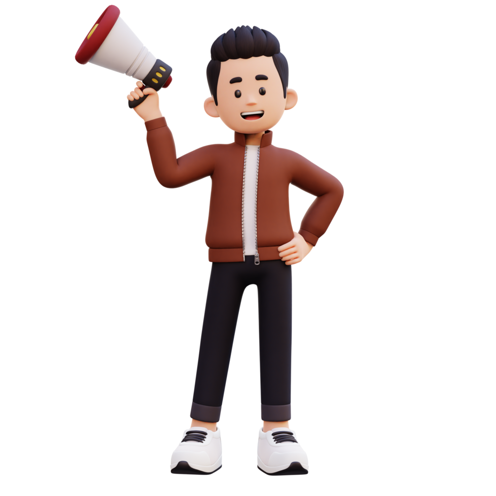 3d male character holding a megaphone png