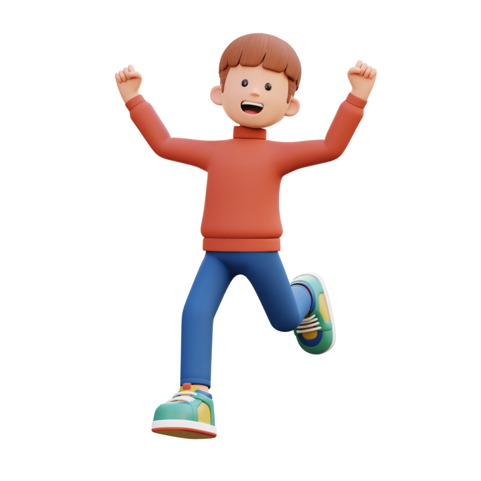3d male character happy running png