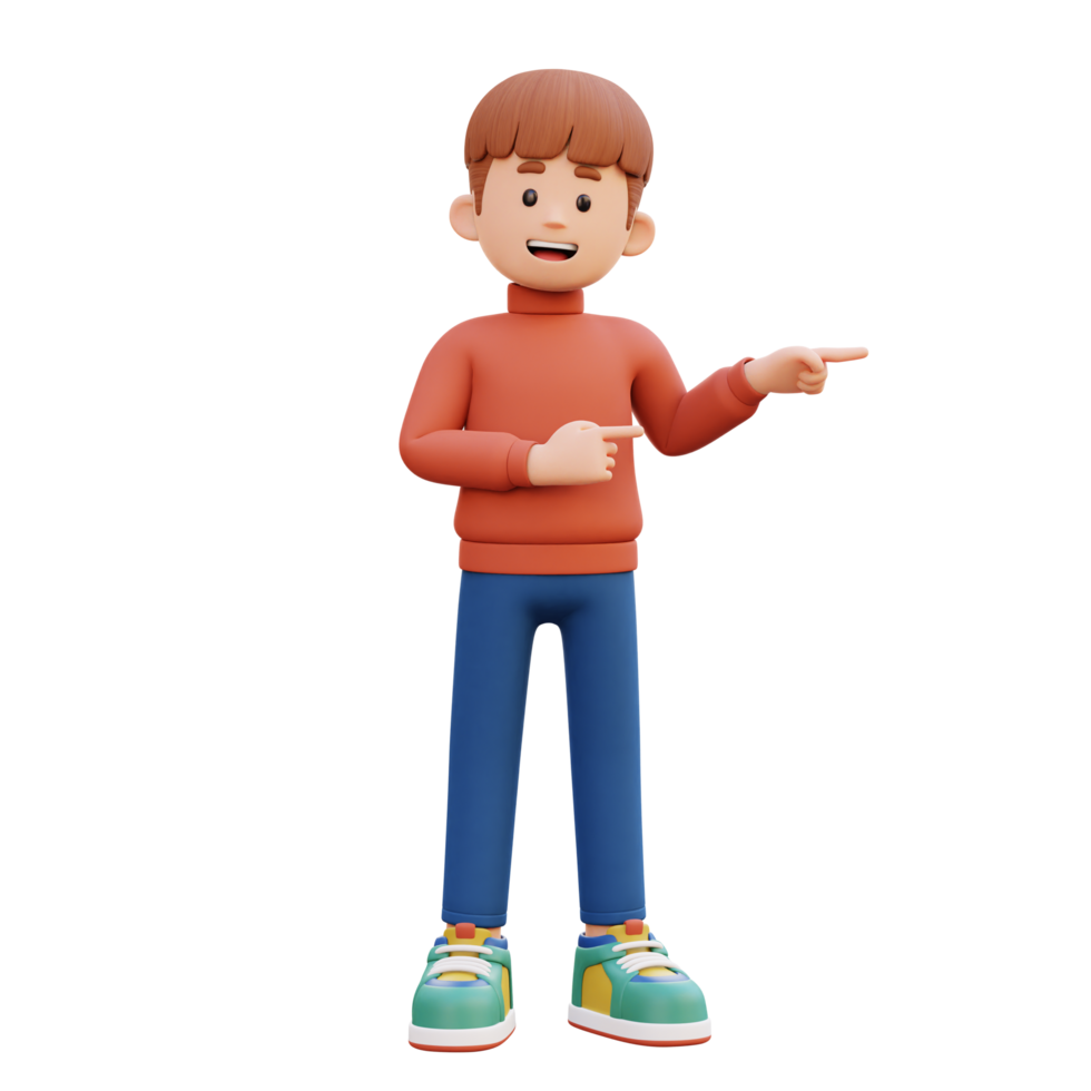 3d male character pointing left png