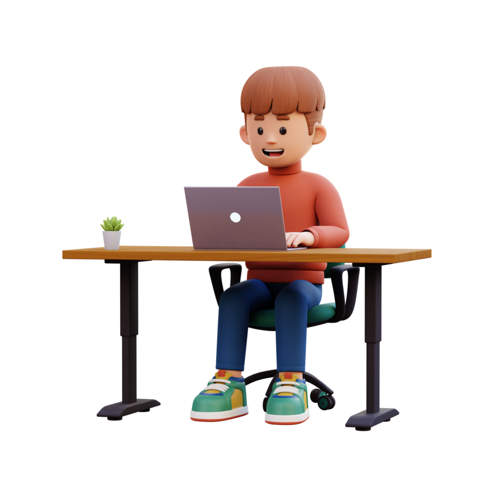 3d male character working on a laptop png