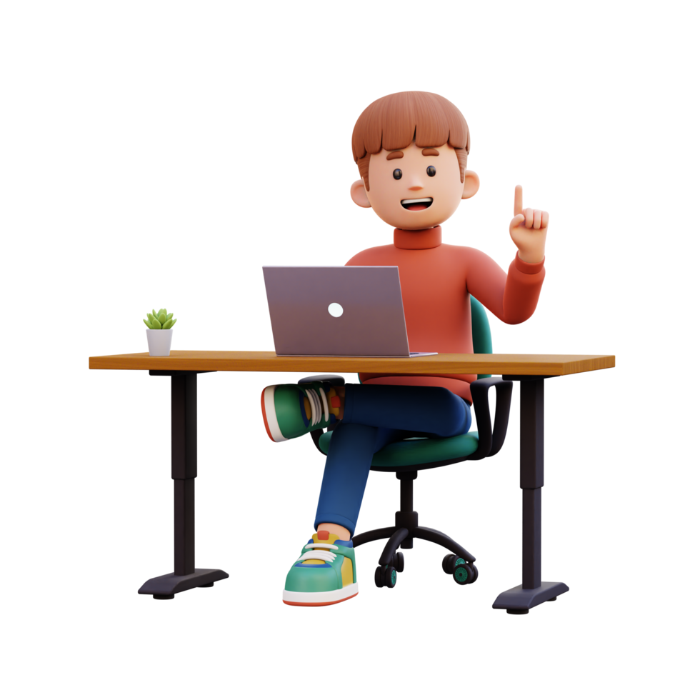3d male character got an idea while working on a laptop png