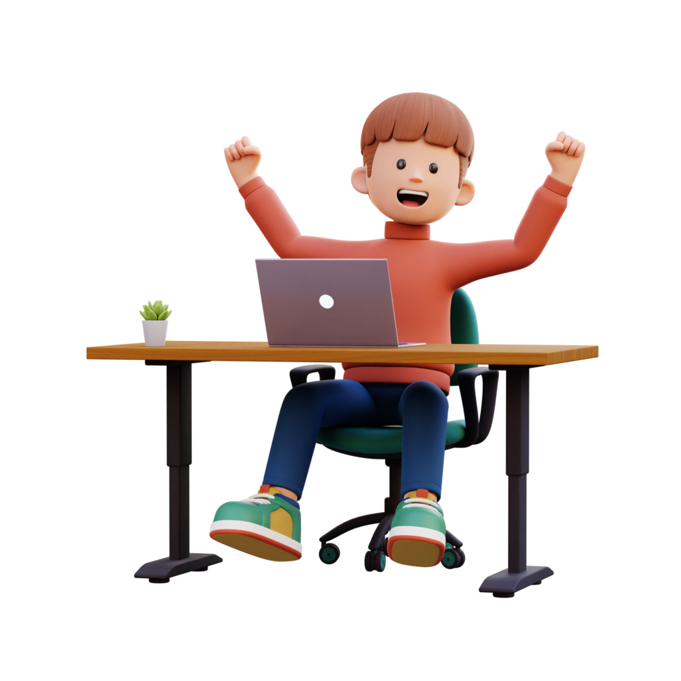 3d male character happy working on a laptop png