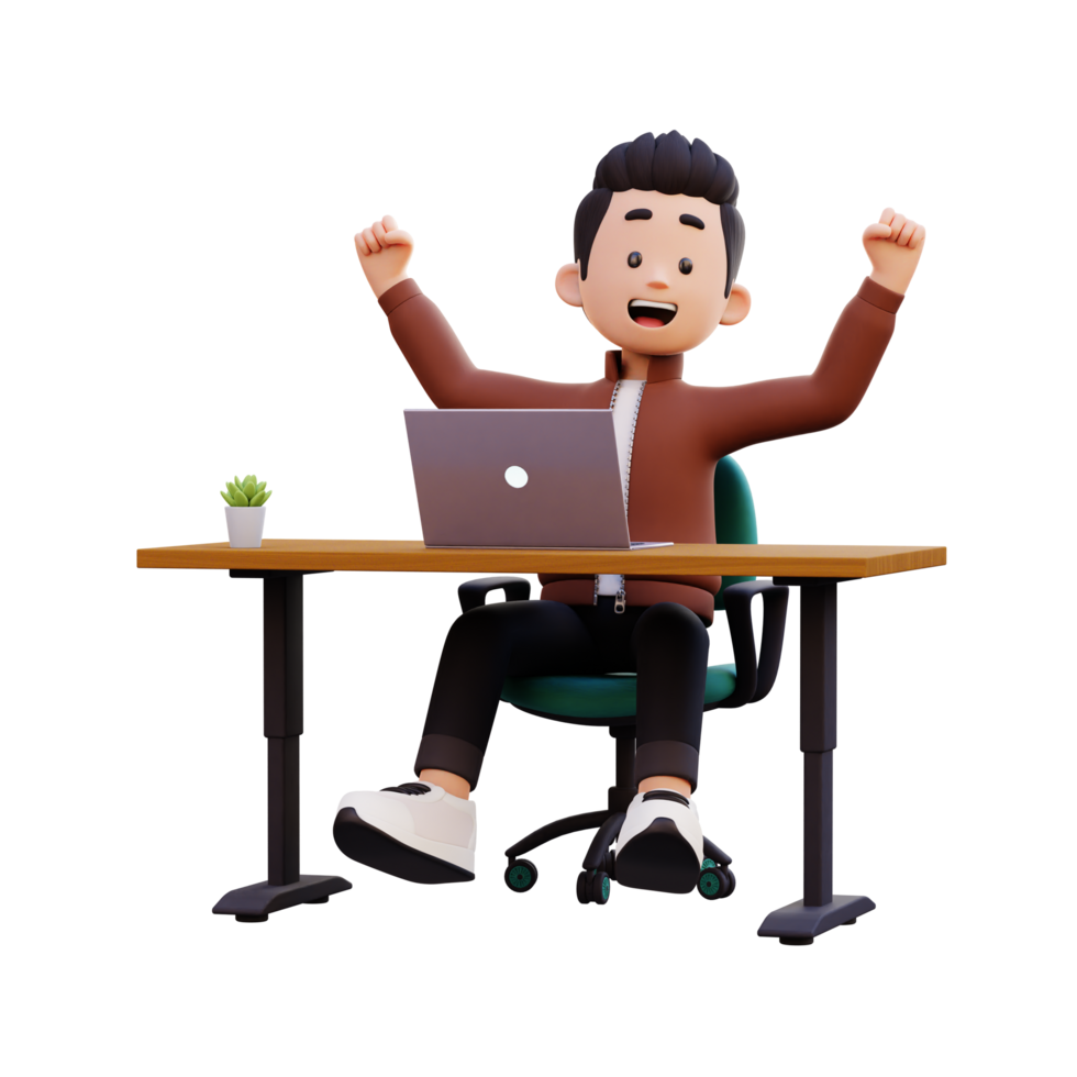 3d male character happy working on a laptop png