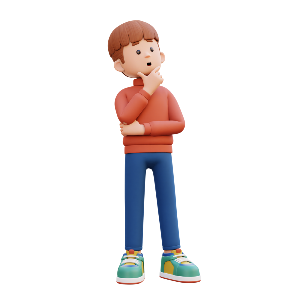 3d masculino personaje pensando png