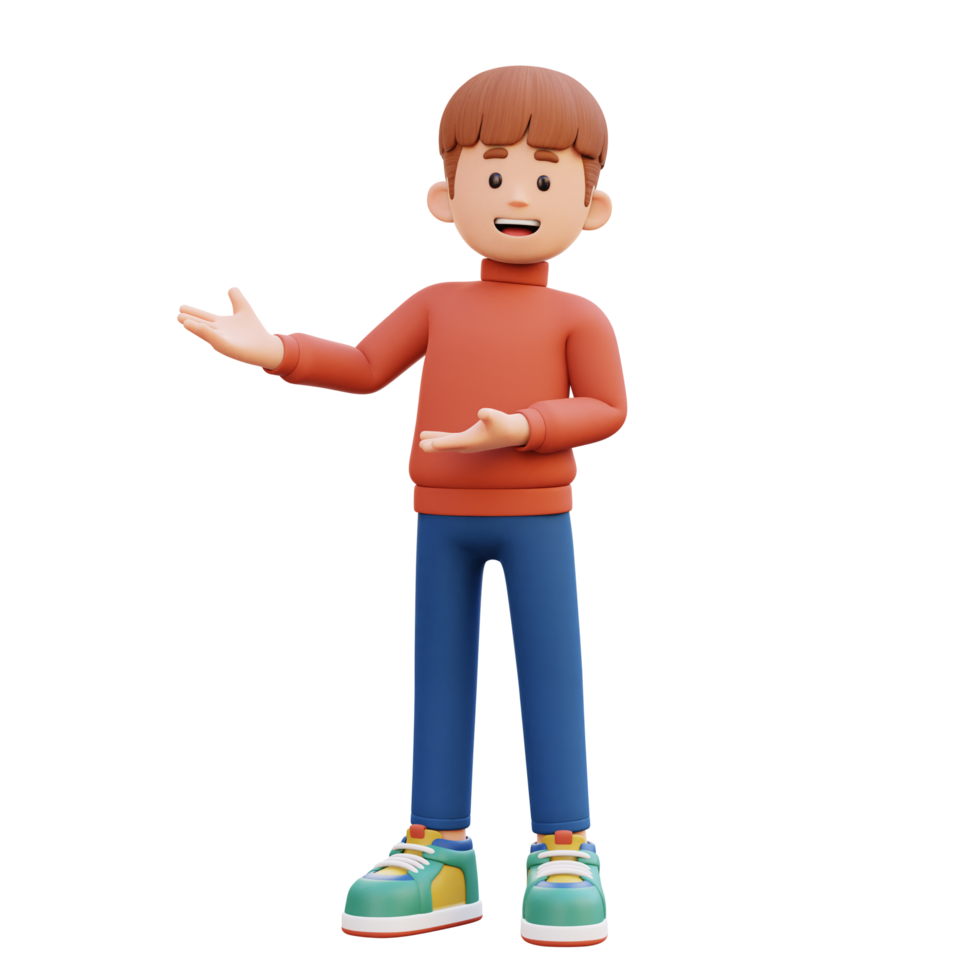 3d male character presenting to the right png