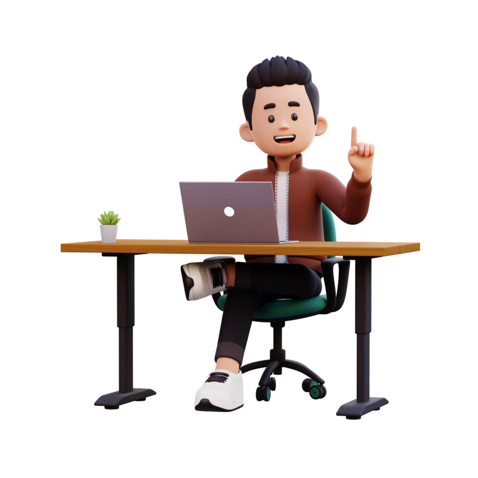 3d male character got an idea while working on a laptop png