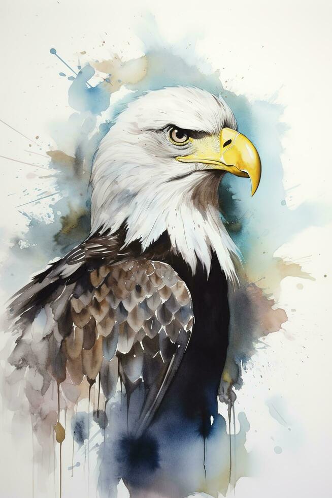 Bald eagle flying draw and paint on white background vector illustration, generate ai photo