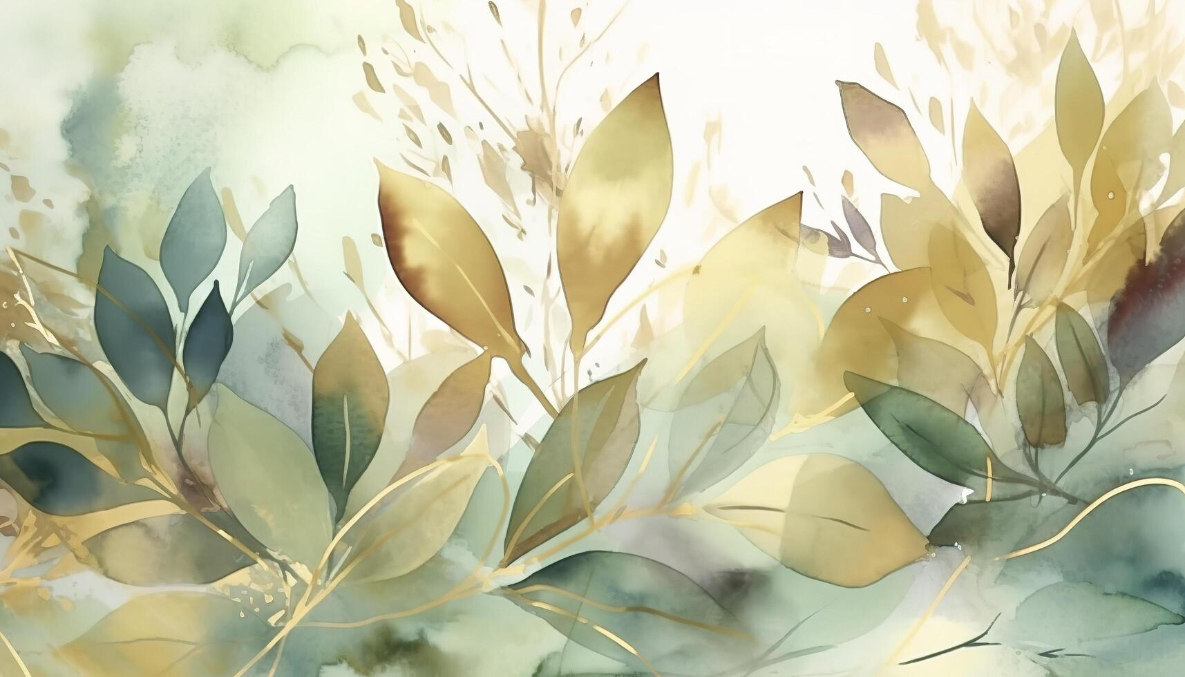 watercolor floral pattern with green and gold leaves wedding invitation photo