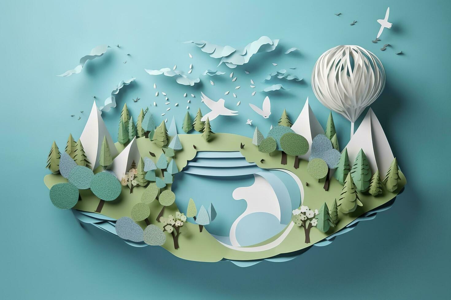 Paper art , Ecology and world water day , Saving water and world Environment day, environmental protection and save earth water , Generate Ai photo