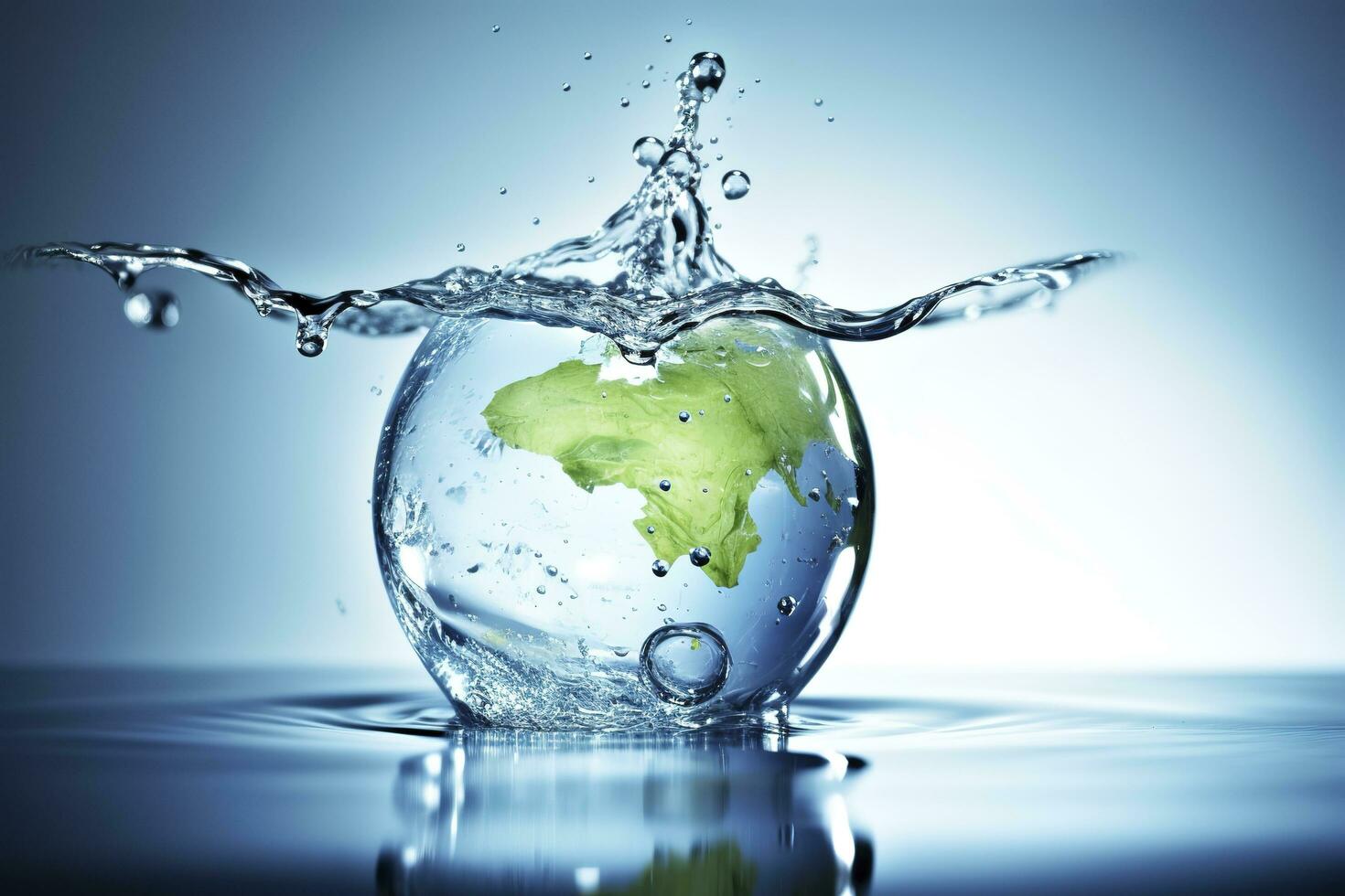 an image of water and a little world, in the style of environmental awareness, light green and blue, youthful energy, sleek, fire core, culturally diverse elements, generate ai photo