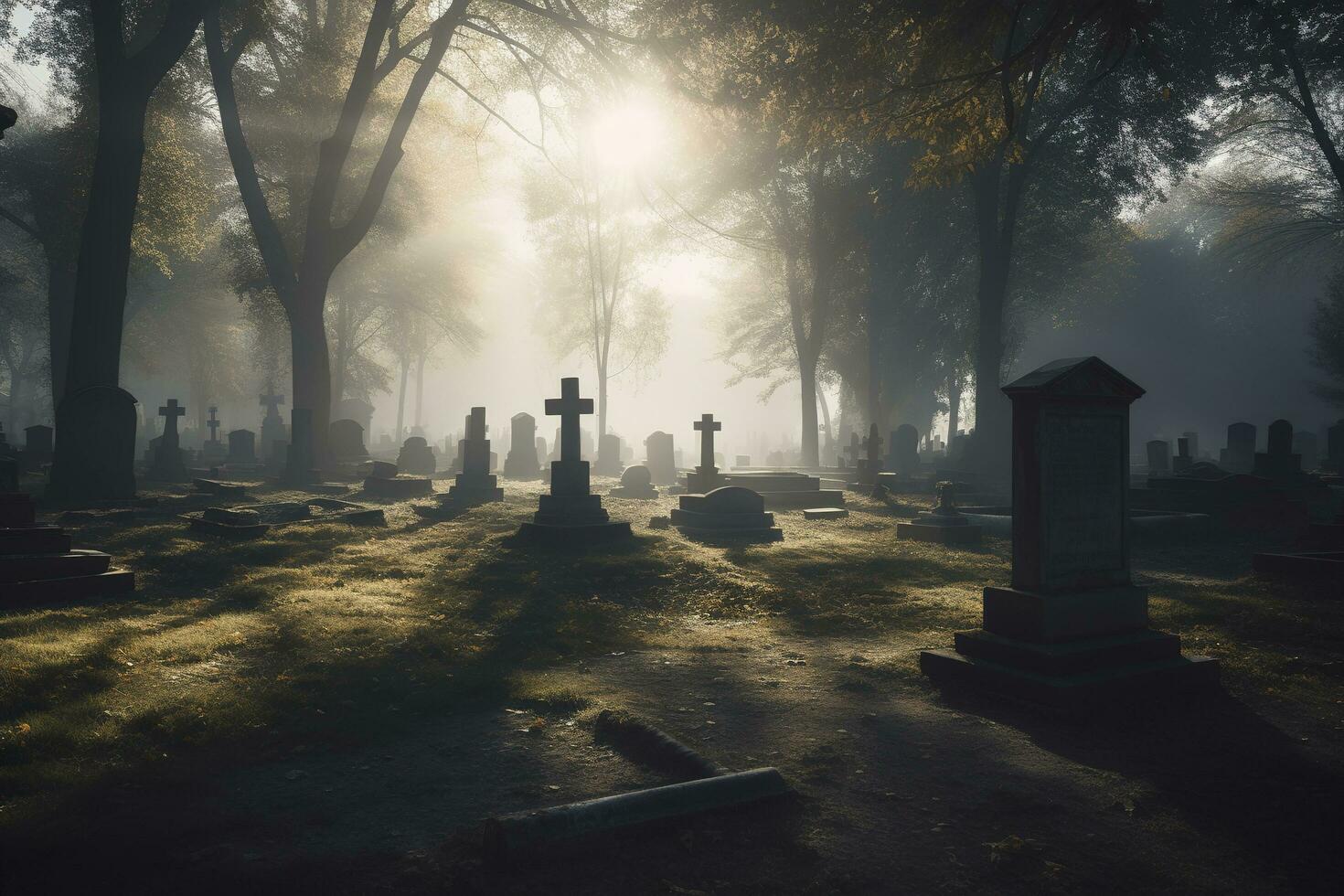 morning at the cemetery, generate ai photo