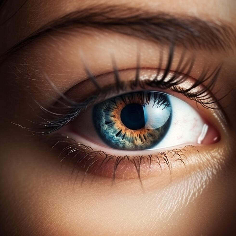 Brown blue beautiful woman eye photo