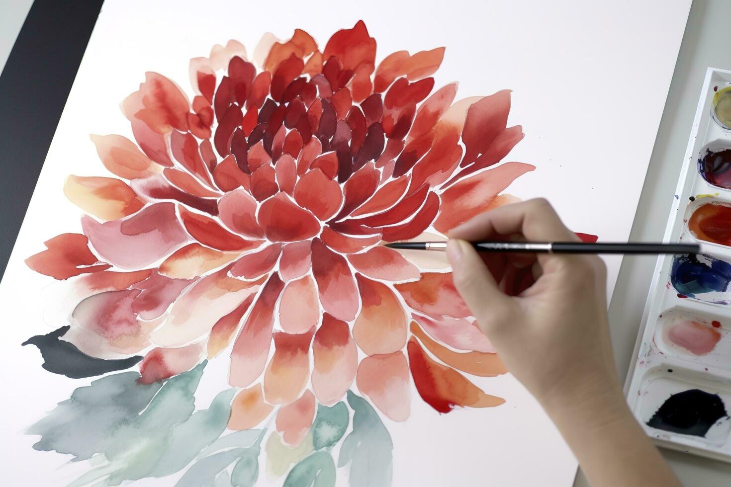 Paint a series of watercolor flowers in different stages of blooming, from a tight bud to a fully open blossom, generate ai photo