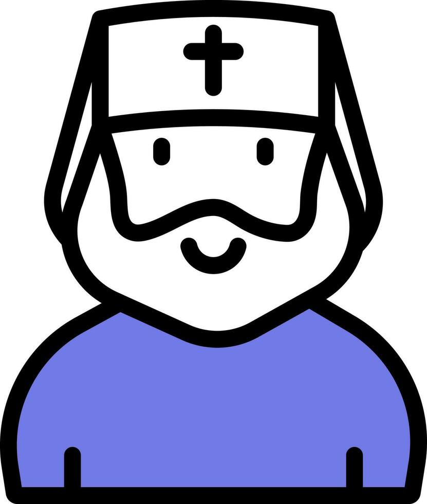 Clergyman Character Icon In Blue and White Color. vector