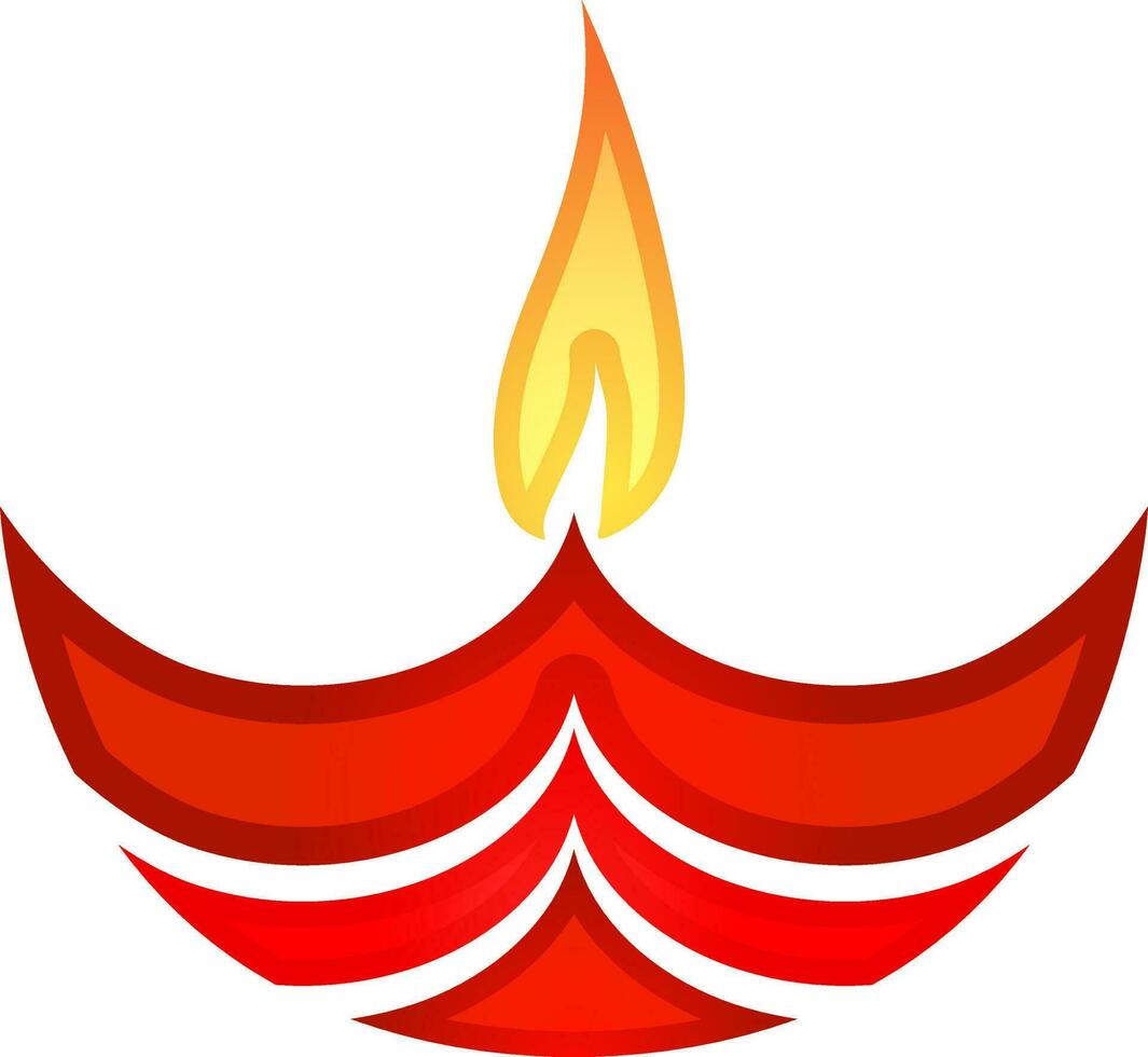 Burning oil lamp Diya in red and white color. vector