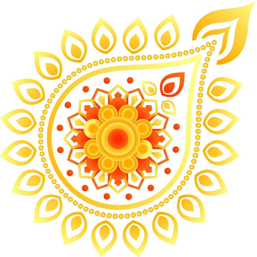 Beautiful oil lamp Diya decoration floral design pattern in red and golden color. vector