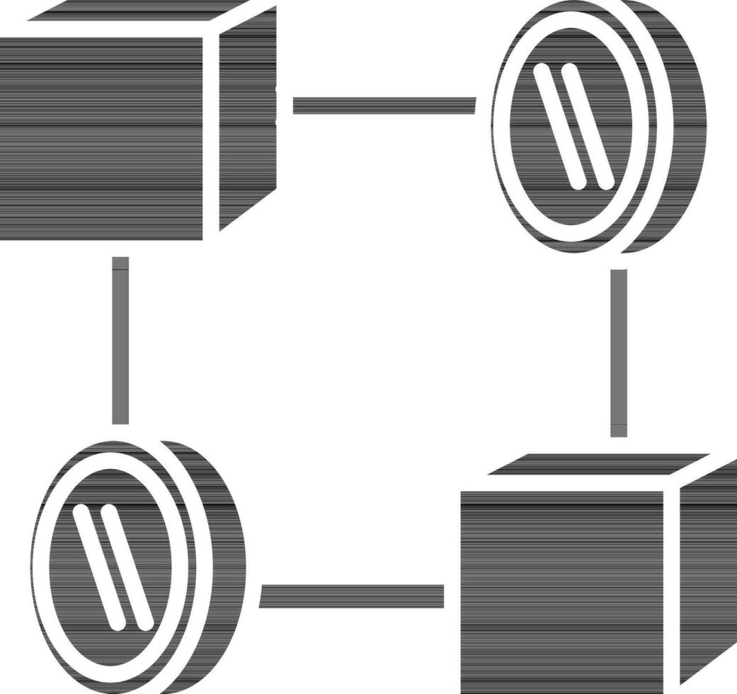 black and white Blockchain of Cryptocurrency icon in flat style
