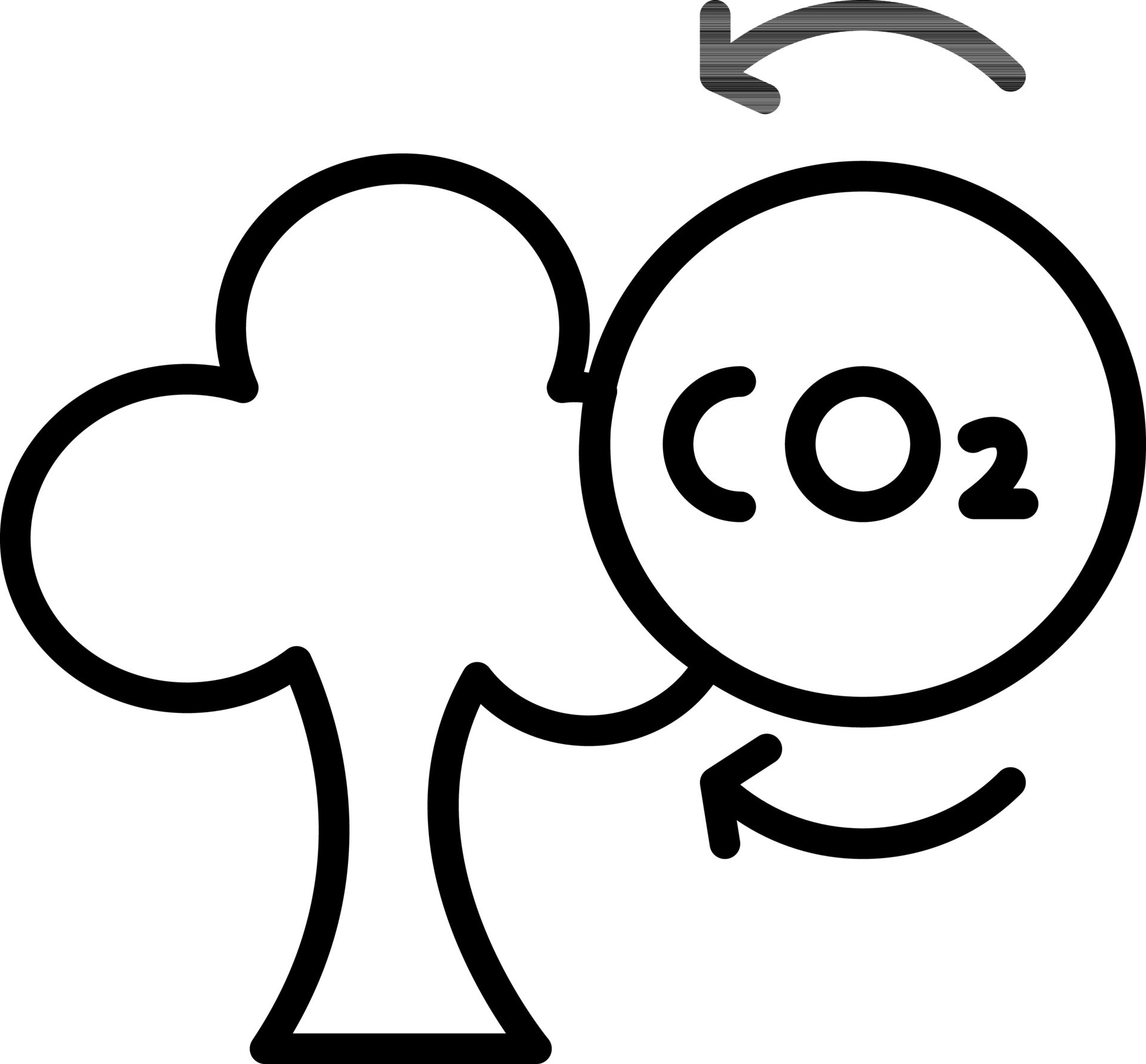 Tree absorb carbon dioxide CO2 icon in thin line art. 24388529 Vector