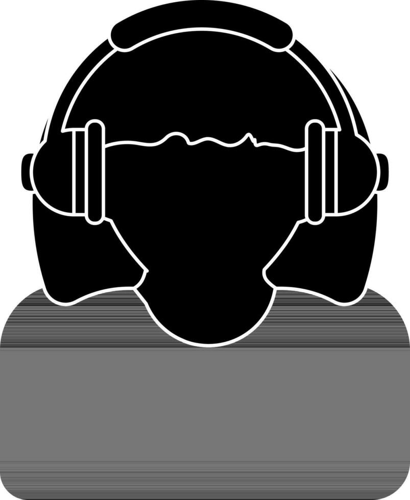 negro y blanco ilustración de mujer vistiendo auriculares icono. vector